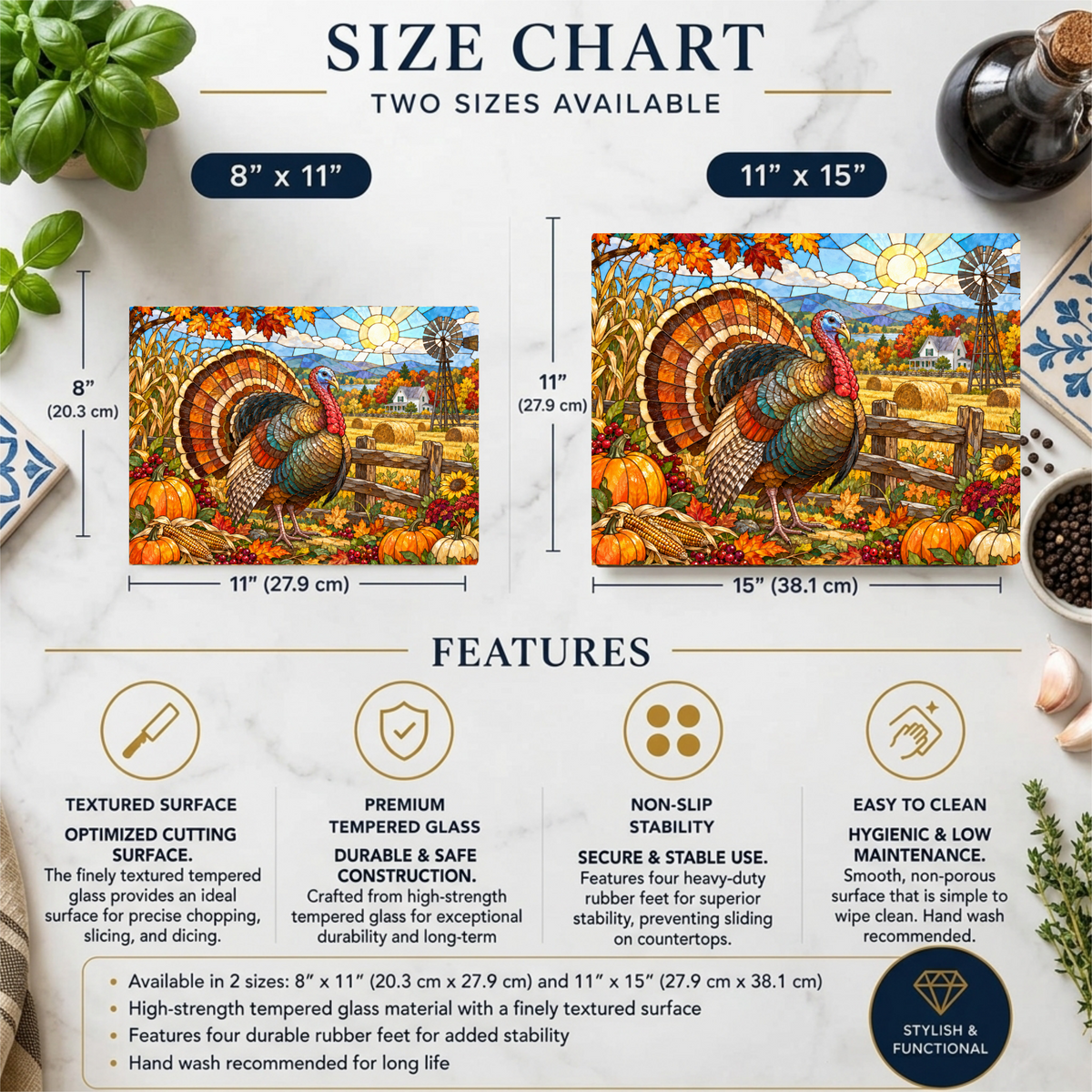 Thanksgiving Turkey Glass Cutting Board, Farmhouse Fall Kitchen Decor, Country Harvest Turkey Cutting Board, Autumn Kitchen Gift
