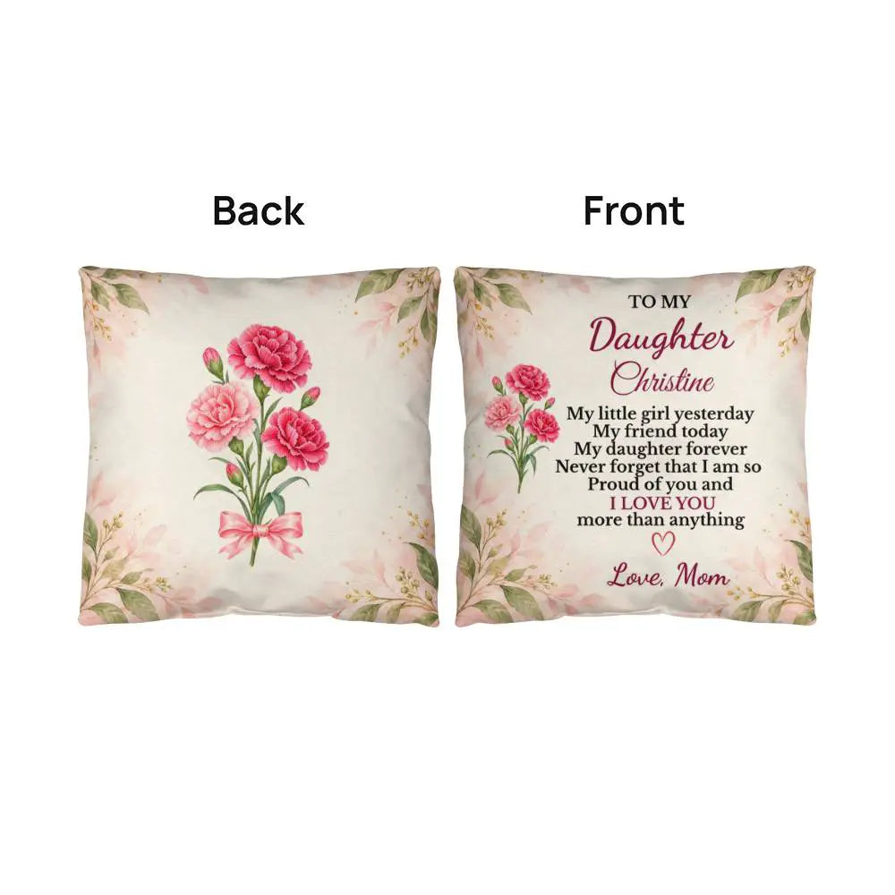 Daughter Personalized Birth Flower Pillow, Custom Name Gift from Mom, Sentimental Daughter Throw Pillow, Birthday Gift for Adult Daughter