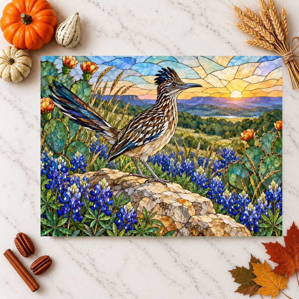 Roadrunner Glass Cutting Board, Southwestern Bird Kitchen Decor, Wildflower Landscape Chopping Board, Nature Lover Gift, Birdwatcher Gift