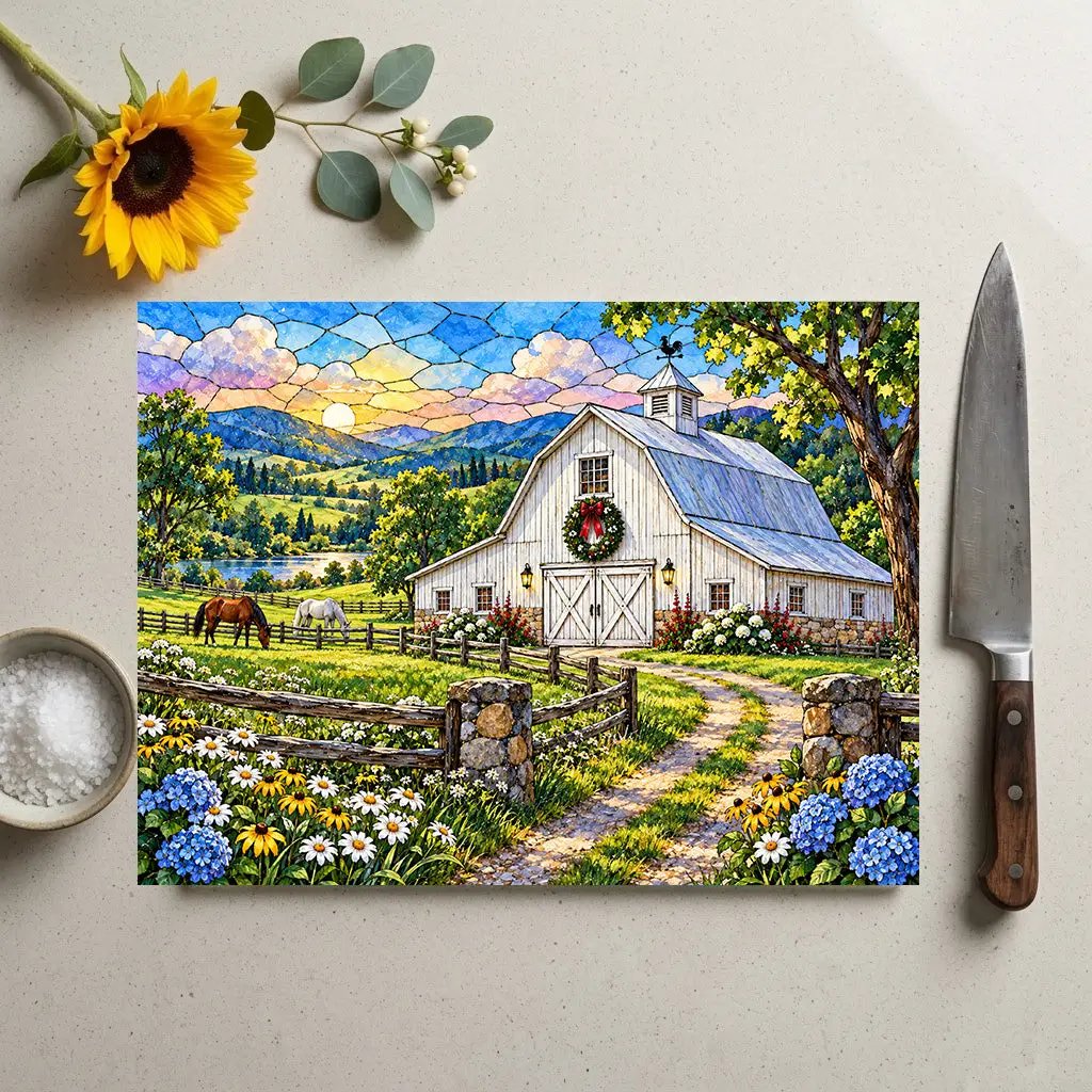 Summer Barn Wall Art, Texas Country Landscape, Rustic Farmhouse Decor, Stained Glass Style Barn Art, Country Summer Wall Decor