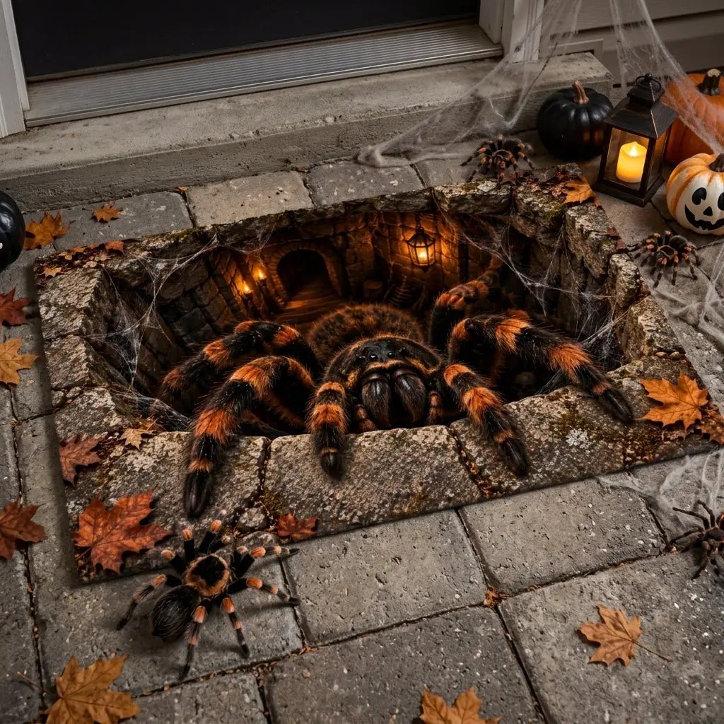 Giant Spider Halloween 3D Doormat, Scary Optical Illusion Welcome Mat, Creepy Spider Door Mat, Haunted House Halloween Porch Decor
