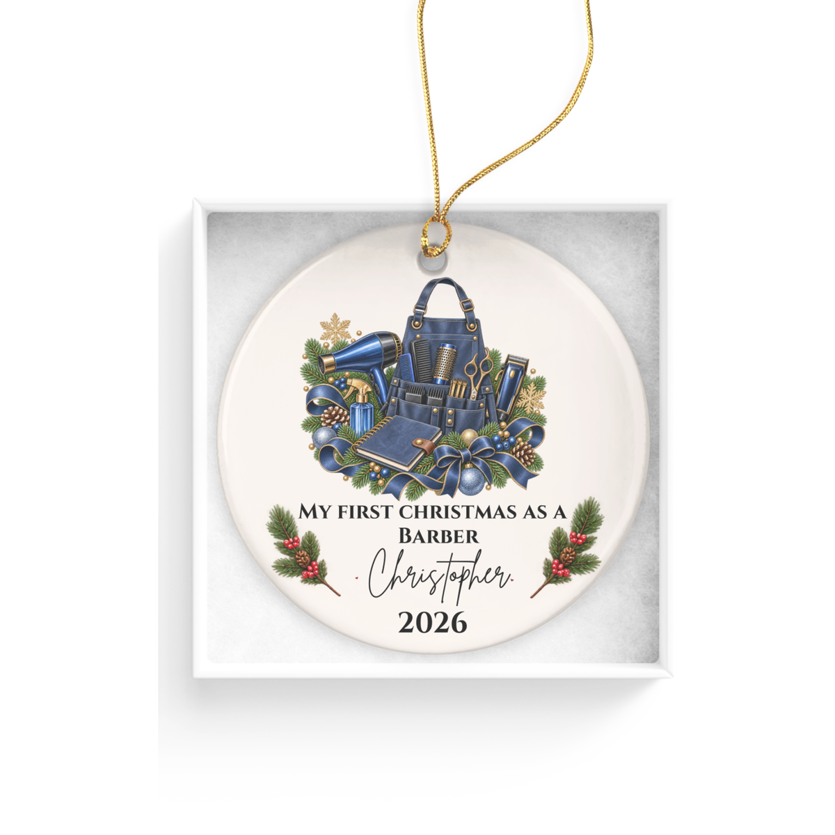 Personalized Hairstylist, Barber Christmas Ornament, First Christmas as a Hairdresser, Custom Hair Stylist Gift, Cosmetologist Graduation Keepsake