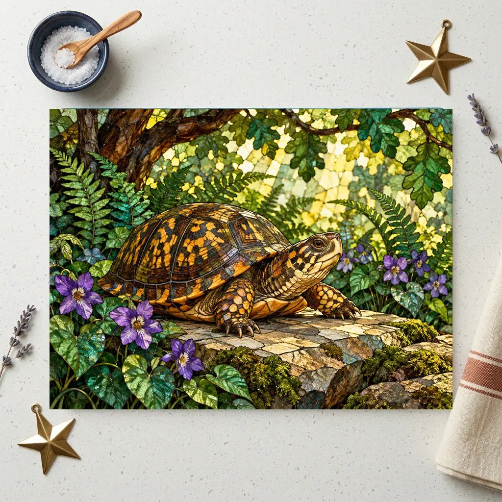 Box Turtle Cutting Board, Woodland Nature Kitchen Decor, Tempered Glass Chopping Board, Turtle Lover Gift, Forest Animal Kitchen Art