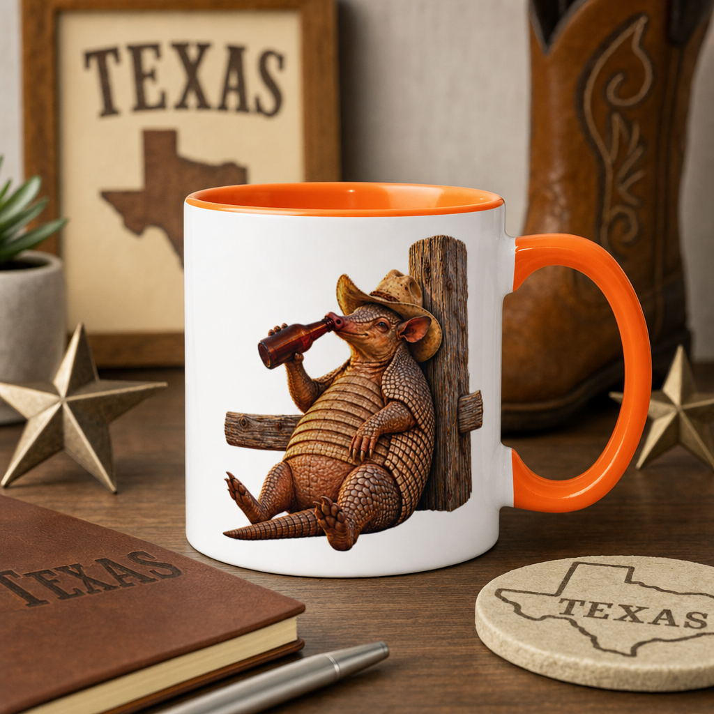 Cowboy Armadillo Accent Mug, Funny Texas Coffee Mug, Western Beer Lover Gift, Armadillo Gift for Him, Rustic Country Mug