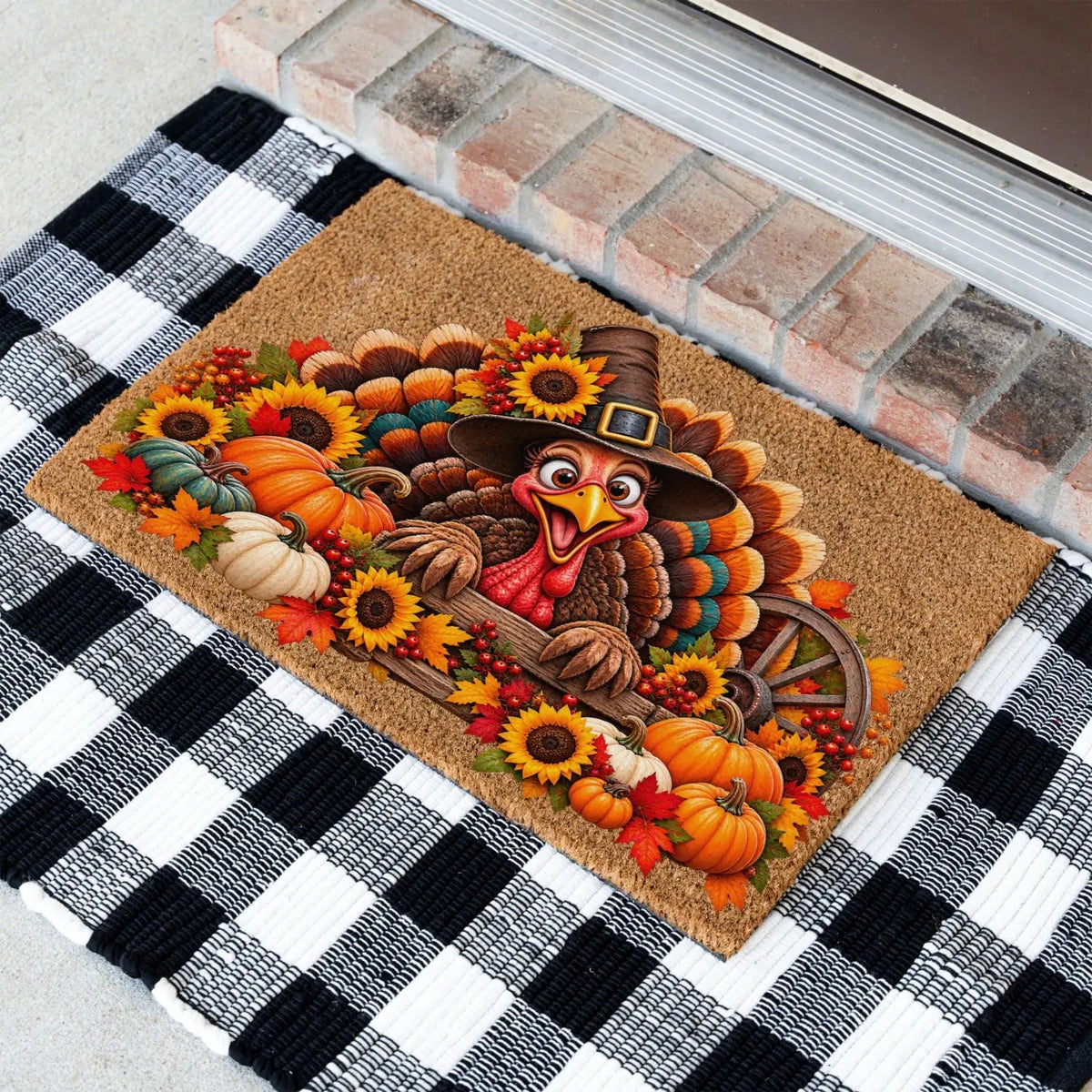 Thanksgiving Turkey Doormat, Funny Turkey Coir Mat, Fall Harvest Welcome Mat, Pumpkin & Sunflower Porch Decor, Thanksgiving Door Mat