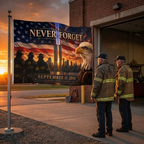 Twin Towers Patriotic Remembrance Flag, 9/11 Memorial Decor, Never Forget Double Sided Flag, September 11 Firefighter Tribute,