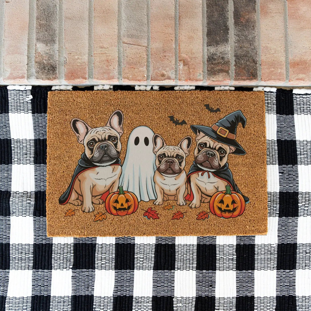 French Bulldog Halloween Doormat, Frenchie Coir Door UV Printed Mat, Cute Halloween Dog Welcome Mat, Spooky French Bulldog Porch Decor, Dog Lover Gift