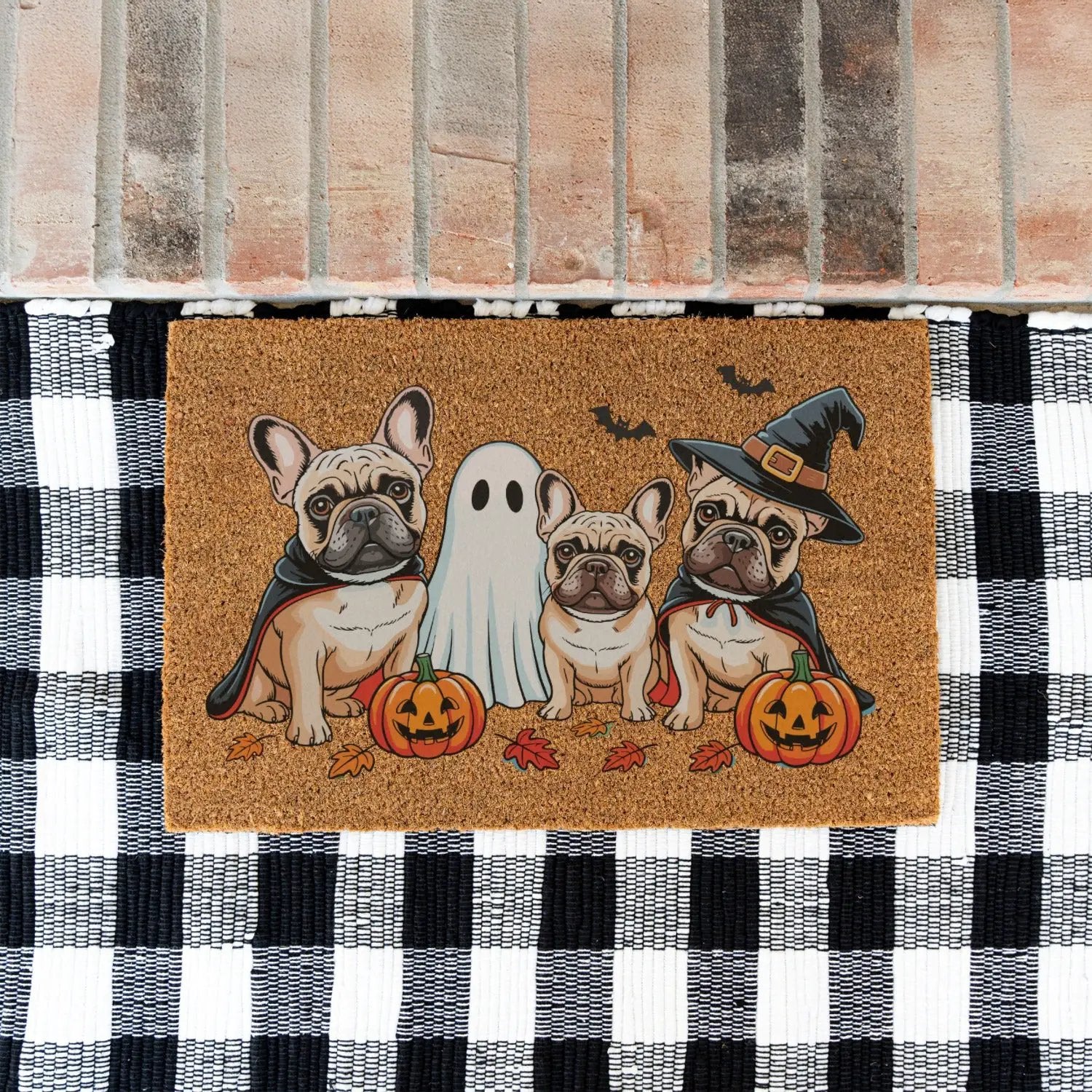 French Bulldog Halloween Doormat, Frenchie Coir Door UV Printed Mat, Cute Halloween Dog Welcome Mat, Spooky French Bulldog Porch Decor, Dog Lover Gift