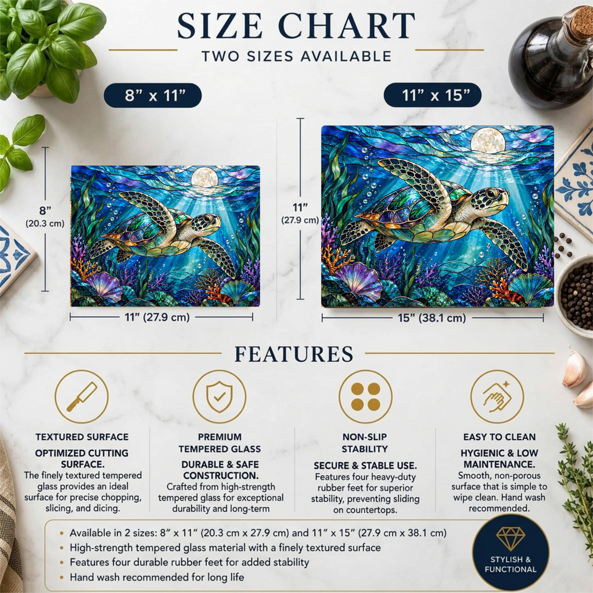 Sea Turtle Cutting Board, Ocean Kitchen Decor, Underwater Sea Life Chopping Board, Moonlit Marine Animal Gift, Coastal Kitchen Accent