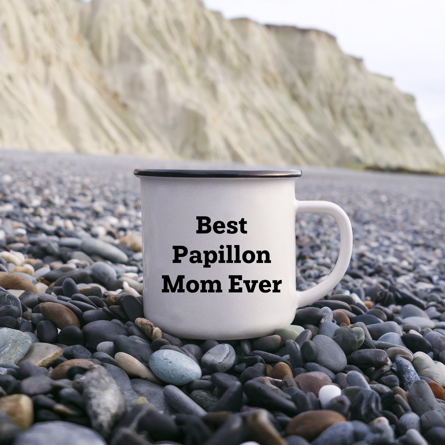 Papillon Dog Lover Gifts from Best Mom Ever - Valentine's Unique Camping Mug for Papillon Dog Owners, Funny Quote, 12 oz Stainless Steel with Enamel Finish - Mallard Moon Gift Shop