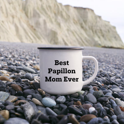 Papillon Dog Lover Gifts from Best Mom Ever - Valentine's Unique Camping Mug for Papillon Dog Owners, Funny Quote, 12 oz Stainless Steel with Enamel Finish - Mallard Moon Gift Shop