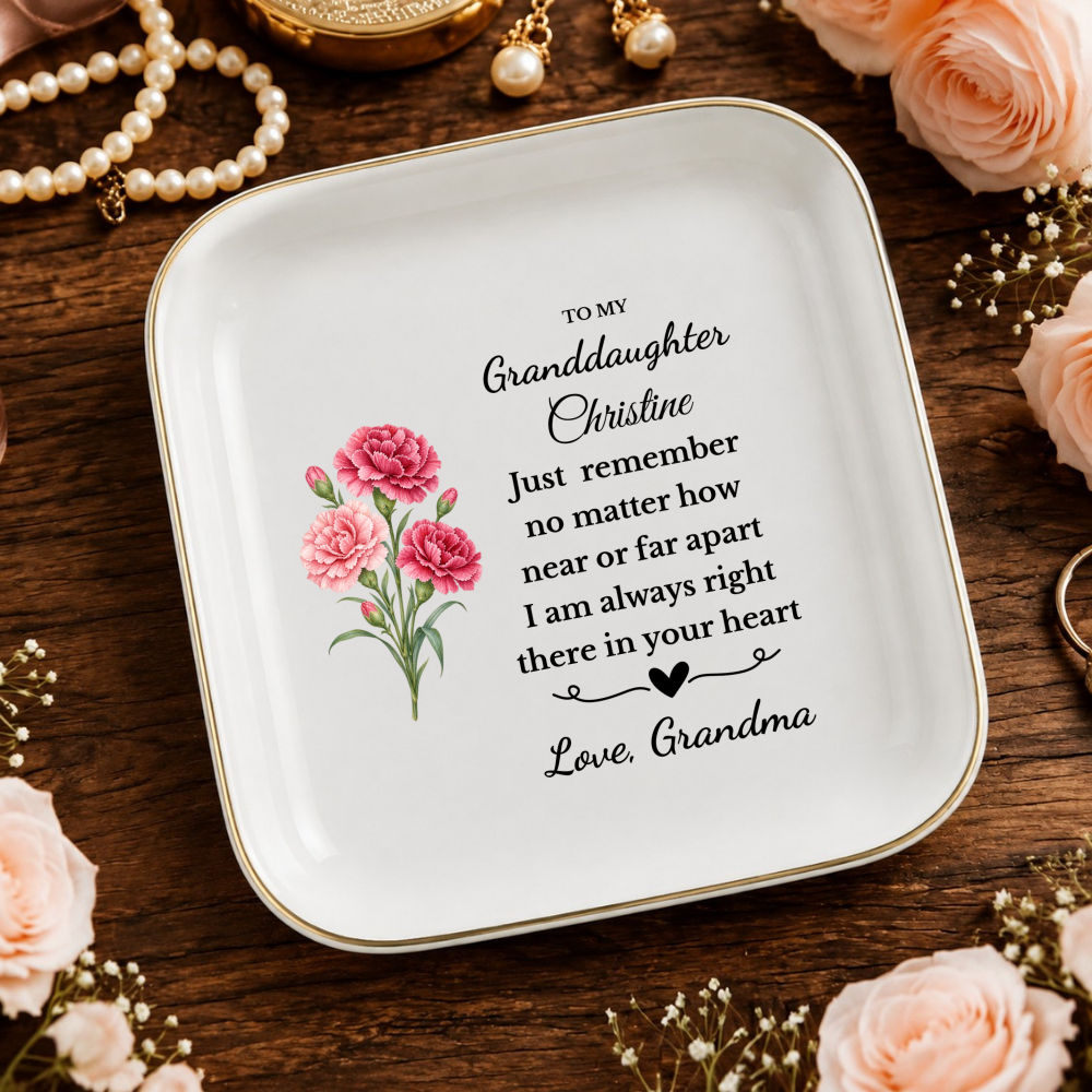 Personalized Daughter/Granddaughter Jewelry Dish, Birth Flower Ring Dish, Birthday, Graduation, Christmas, Custom Name Trinket Tray