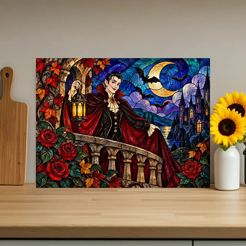 Halloween Dracula Personalized Glass Cutting Board, Spooky Vampire Kitchen Decor