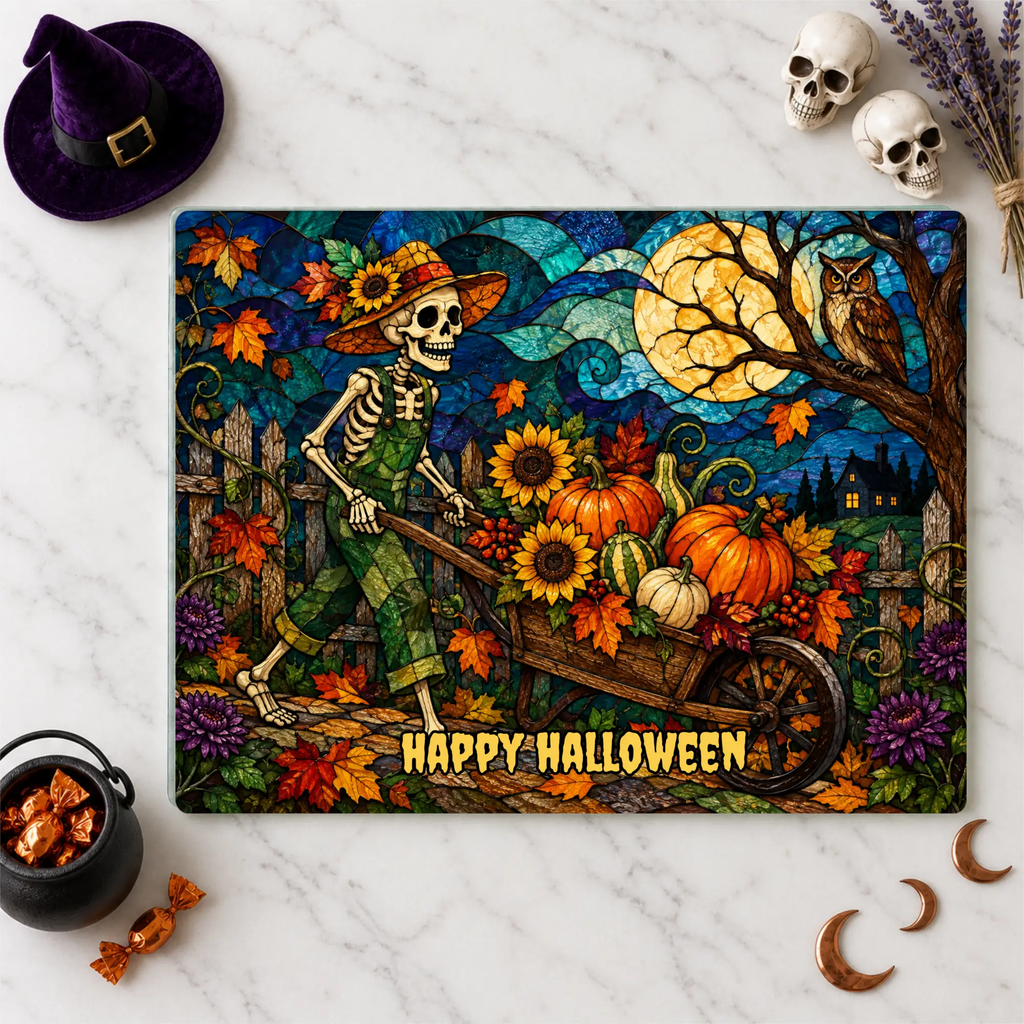 Halloween Personalized Glass Cutting Board, Spooky Pumpkin Farmhouse Kitchen Decor