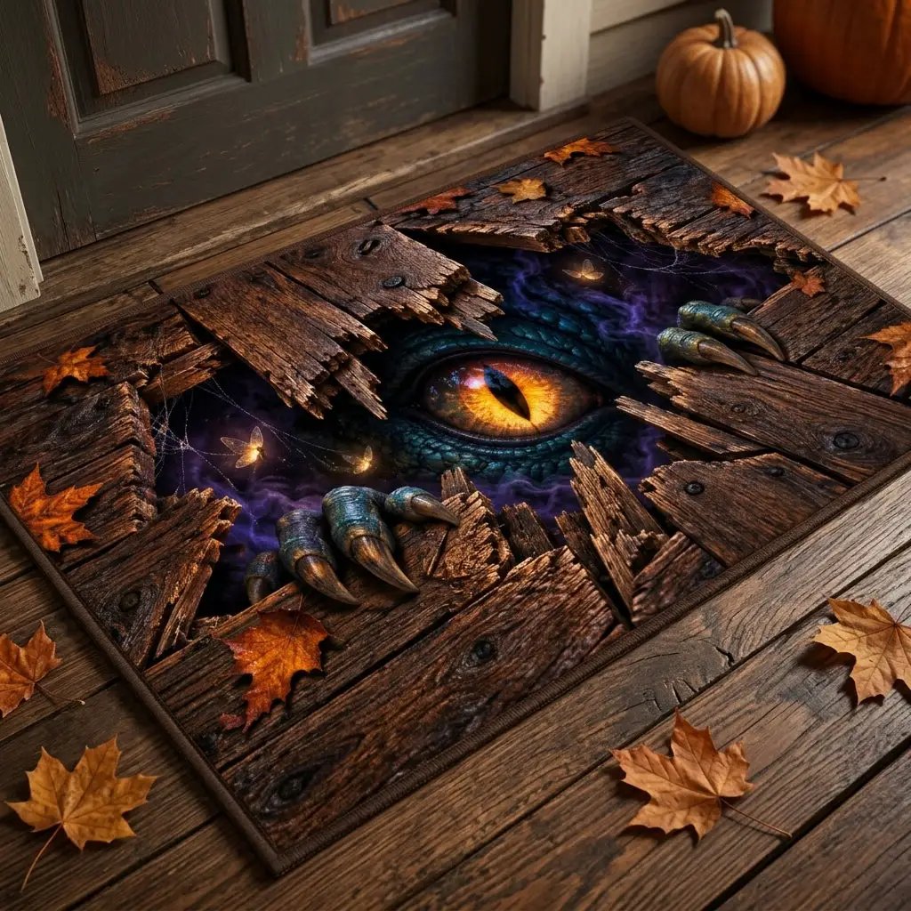 Monster Eye Halloween 3D Doormat, Scary Dragon Eye Door Mat, Creature Under Floor Illusion, Spooky Halloween Welcome Mat