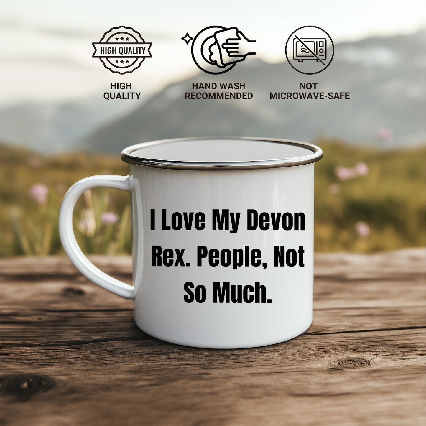 Devon Rex Cat Lovers Camping Mug Gift, Funny Quote - I Love My Devon Rex. People, Not So Much - Mallard Moon Gift Shop