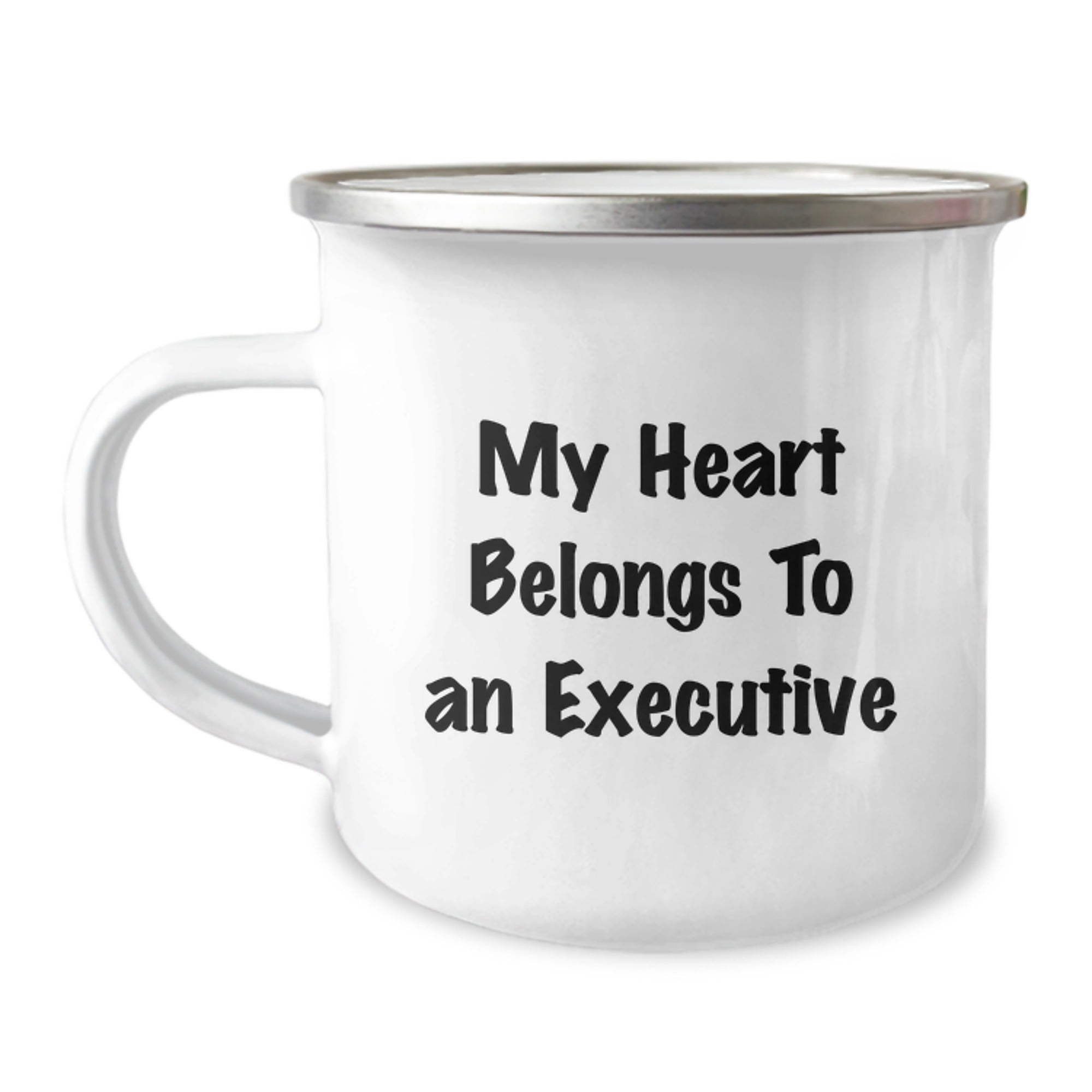 Funny Executive Camping Mug, Gifts from Friends to Executive, Executive Graduation Unique Gifts, My Heart Belongs To An Executive, Funny Camping Mug for Executive Men - Image 1