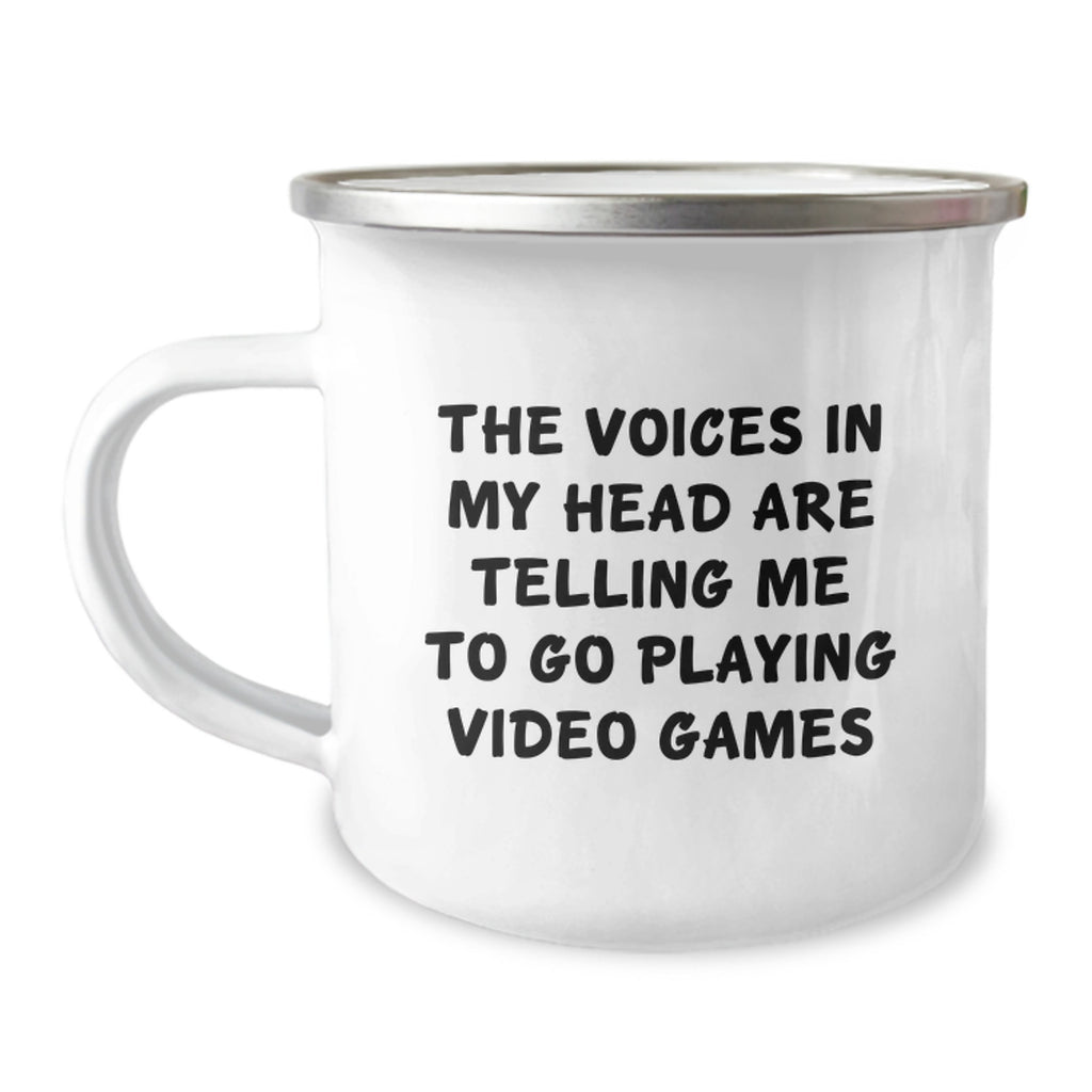 Funny Graduation Unique Gifts for Playing Video Games Lovers - 'The Voices In My Head Are Telling Me To Go Playing Video Games' Camping Mug for Friends, Family, or Coworkers - Image 1