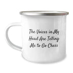 Funny Chess Gifts for Men, Unique Graduation Unique Gifts from Family for Chess Lovers, Camping Mug with The Voices In My Head Are Telling Me To Go Chess Quote - Image 1