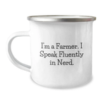 Funny Gift for Farmers, Unique Graduation Gifts for Friends from Men, Farmer Camping Mug with 'I Speak Fluently In genius. ' Quote, 12 oz Stainless Steel Enamel Finish - Image 1