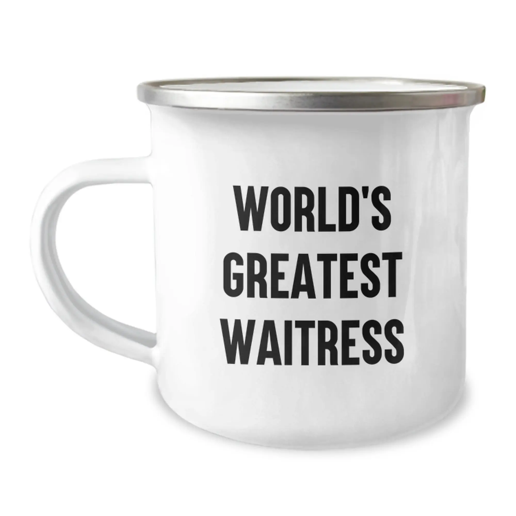 Funny Waitress Gifts from Friends, Unique Graduation Unique Gifts for Waitress, World's Greatest Waitress Stainless Steel Camping Mug - Image 1