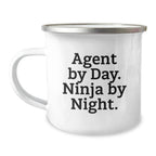 Funny Agent Gifts from Friends, Agent By Day. Ninja By Night. Camping Mug for Christmas Unique Gifts