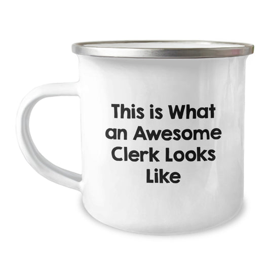 Funny Clerk Gifts, Christmas Unique Presents for Men, Women from Friends, Coworkers, Family - Camping Mug 'This Is What An Awesome Clerk Looks Like' - Image 1