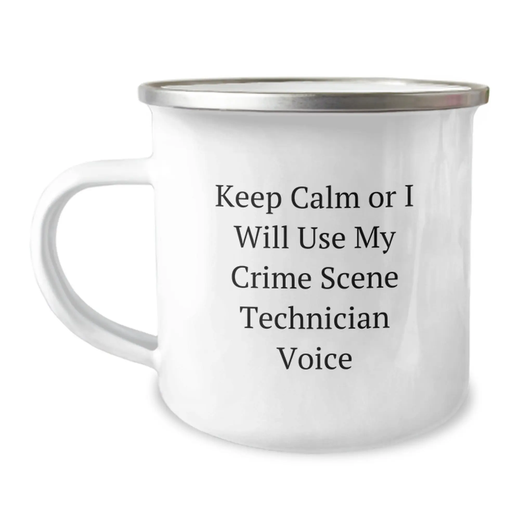 Funny Crime Scene Technician Gifts for Birthday - Camping Mug with 'Keep Calm Or I Will Use My Crime Scene Technician Voice' Quote - Gifts from Friends for Crime Scene Technician Lover - Image 1