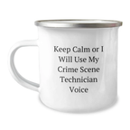 Funny Crime Scene Technician Gifts for Birthday - Camping Mug with 'Keep Calm Or I Will Use My Crime Scene Technician Voice' Quote - Gifts from Friends for Crime Scene Technician Lover - Image 1