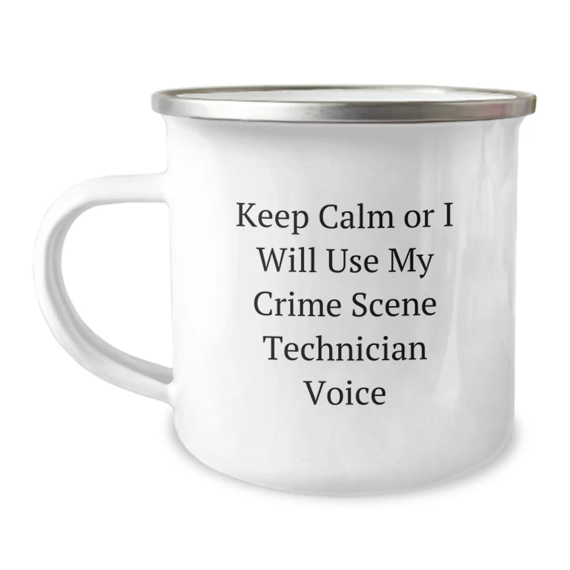 Funny Crime Scene Technician Gifts for Birthday - Camping Mug with 'Keep Calm Or I Will Use My Crime Scene Technician Voice' Quote - Gifts from Friends for Crime Scene Technician Lover - Image 1