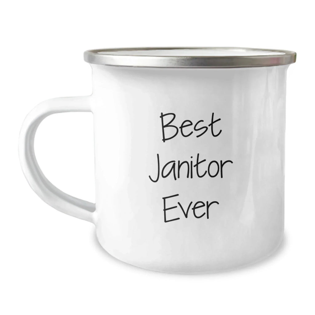 Funny Janitor Quotes Camping Mug, Gifts from Friends and Family for Janitor's Graduation, Best Janitor Ever 12 oz Stainless Steel Mug