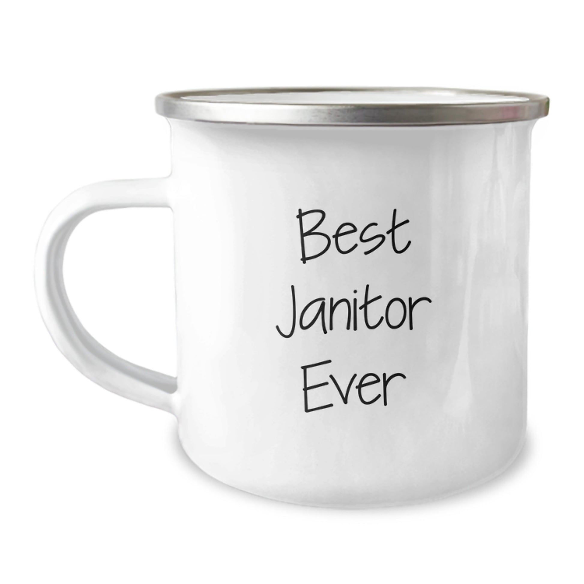 Funny Janitor Quotes Camping Mug, Gifts from Friends and Family for Janitor's Graduation, Best Janitor Ever 12 oz Stainless Steel Mug - Image 1