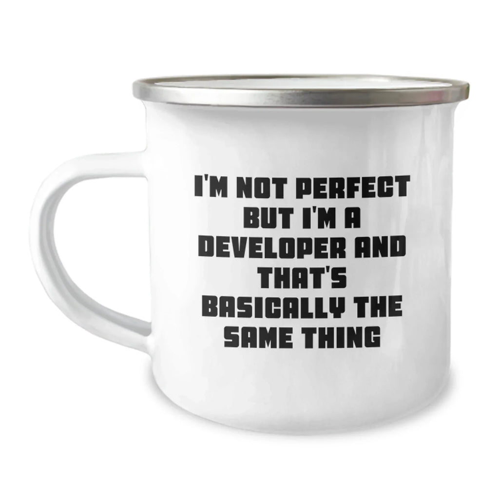 Developer Christmas Unique Gifts from Friends to Men - 'I'm Not Perfect But I'm A Developer' Funny Camping Mug