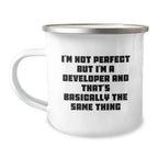 Developer Christmas Unique Gifts from Friends to Men - 'I'm Not Perfect But I'm A Developer' Funny Camping Mug