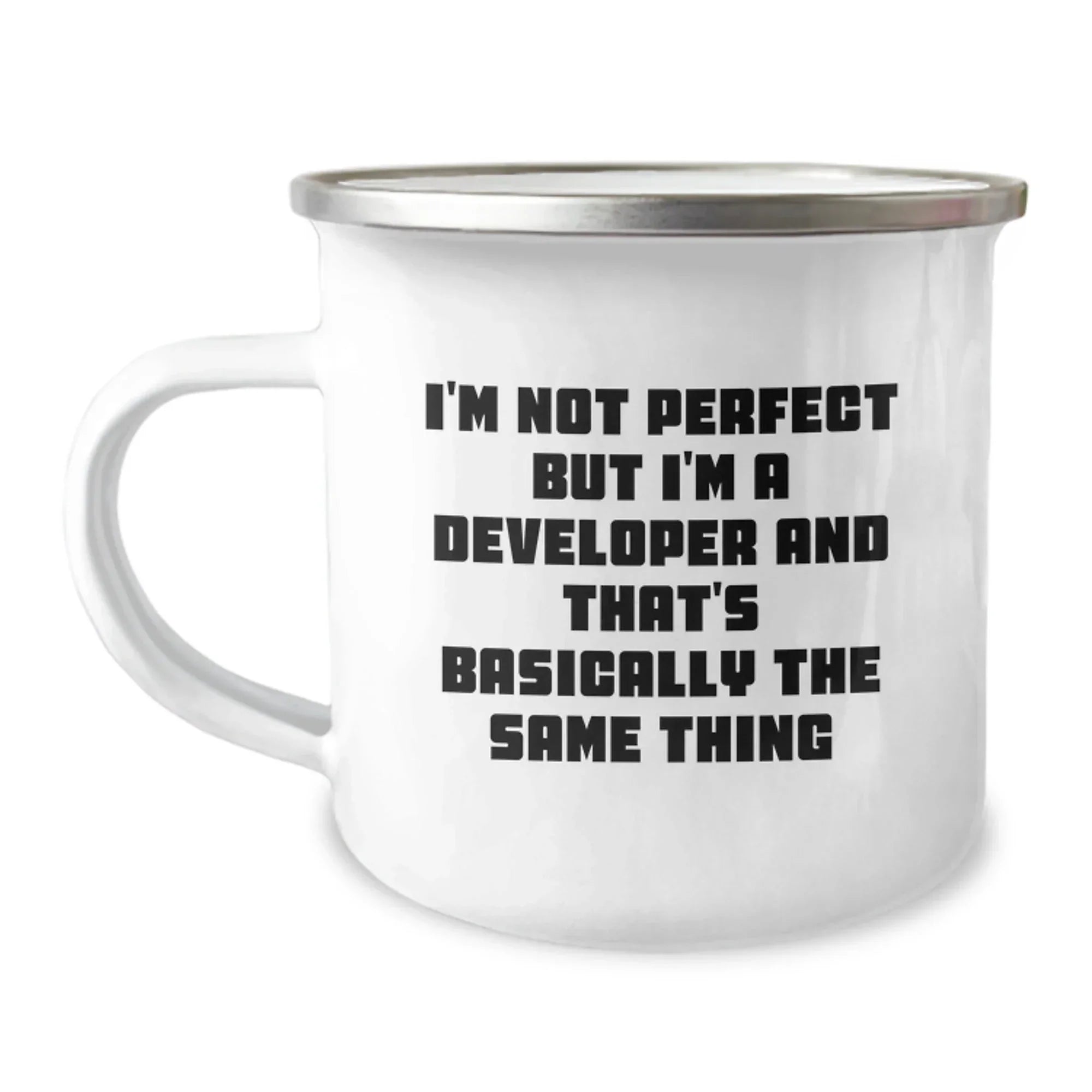 Developer Christmas Unique Gifts from Friends to Men - 'I'm Not Perfect But I'm A Developer' Funny Camping Mug