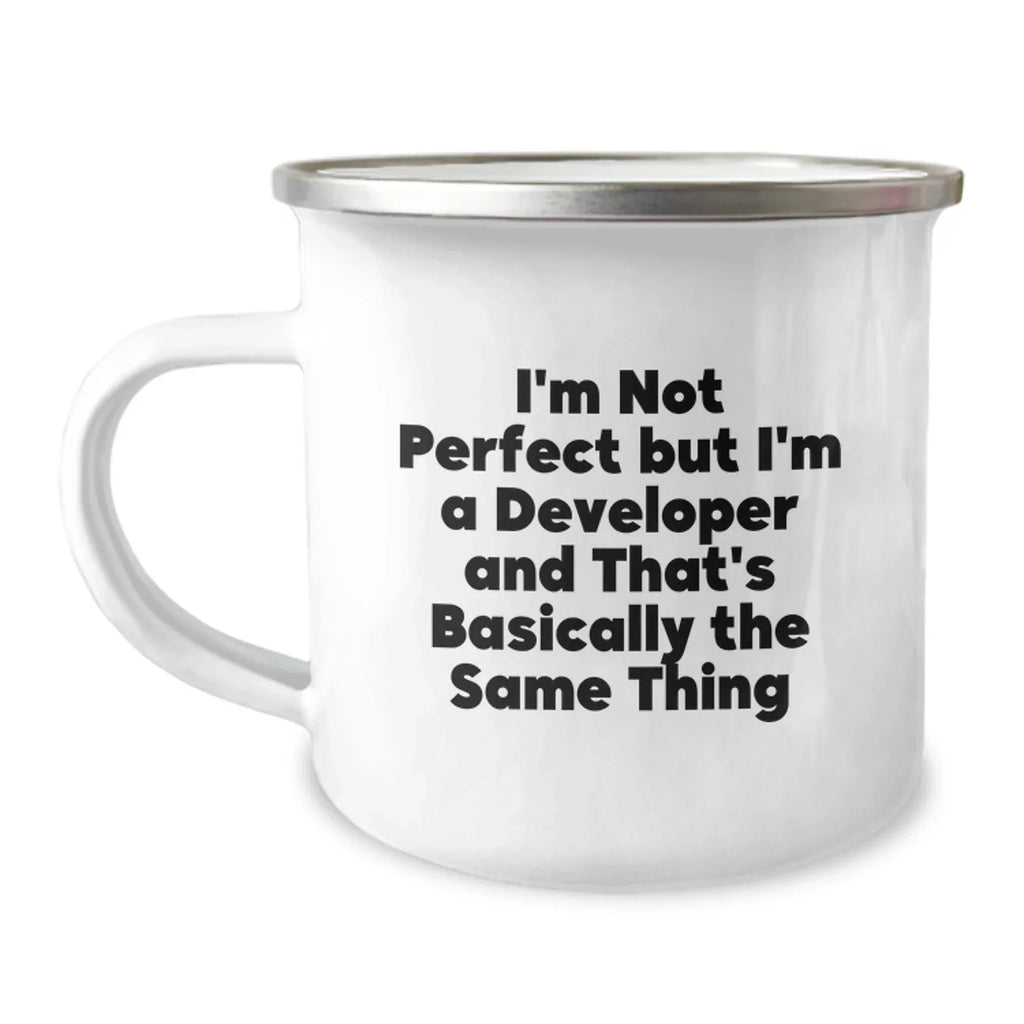Funny Developer Gifts from Friends, Valentine's Unique Gifts for Men, Developer Camping Mug - 'I'm Not Perfect But I'm A Developer And That's Basically The Same Thing
