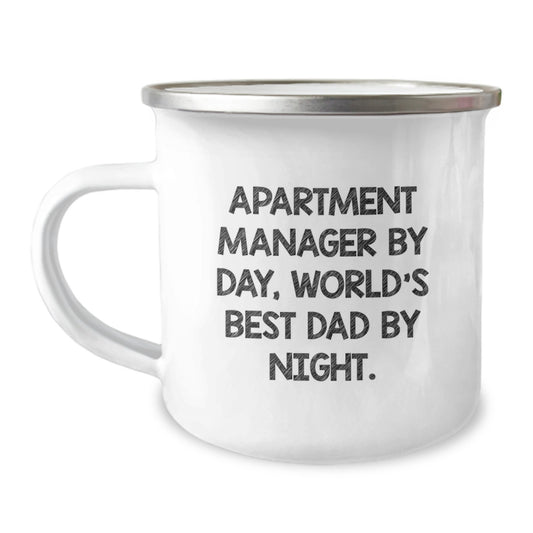 Apartment Manager Gifts By Day, Funny Camping Mugs By Night, Gifts from Family for Graduation Unique Gifts, Apartment Manager by Day, World's Best Dad By Night. - Image 1
