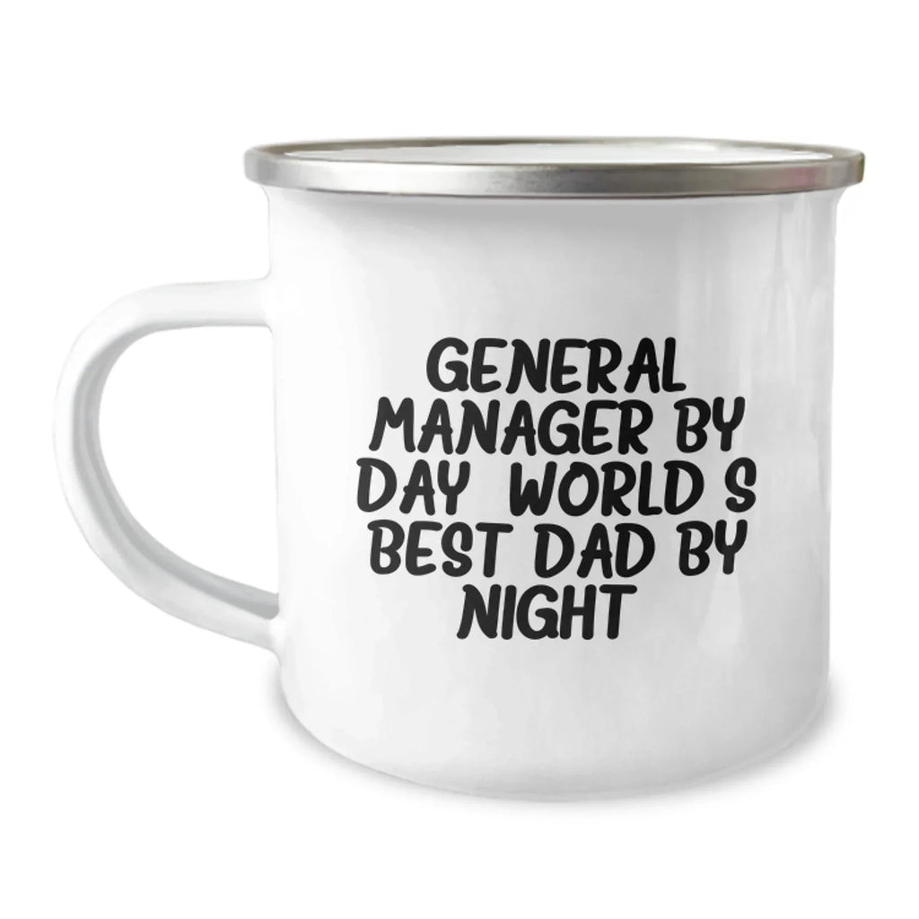 Funny General Manager Gifts - 'General Manager By Day, World's Best Dad By Night' Stainless Steel Camping Mug for Valentine's Unique Gifts from Men to General Manager