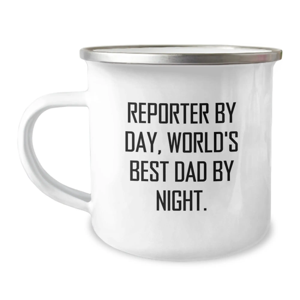 Funny Reporter Gifts for Men, Reporter By Day World's Best Dad By Night Birthday Unique Gift for Camping Mug - Image 1