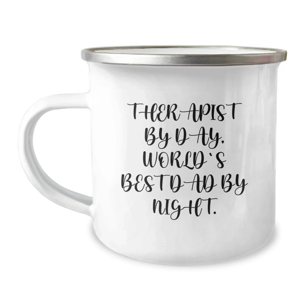 Gifts from Men, Therapist Gifts for Christmas Unique - 'Therapist By Day, World's Best Dad By Night', Funny Camping Mug, 12 oz Stainless Steel
