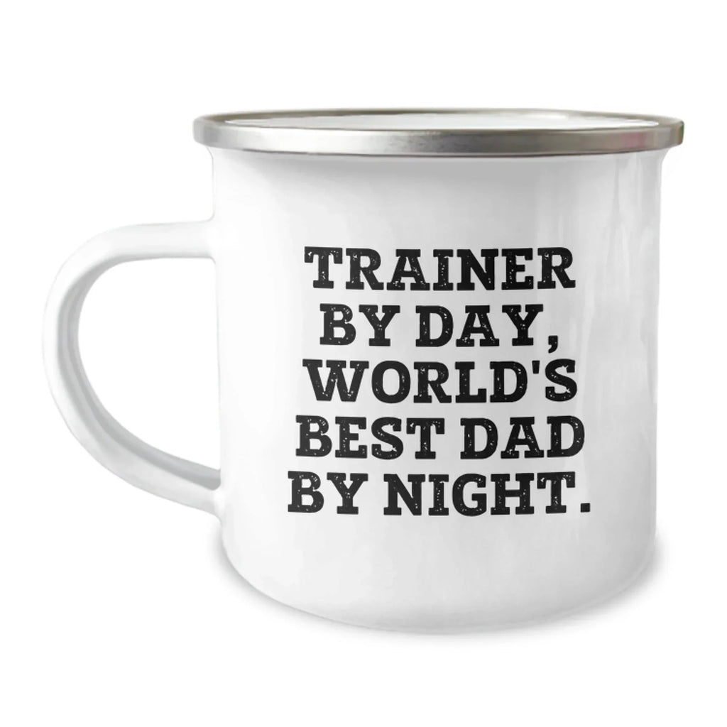 Funny Trainer Gifts from Loved Ones, Trainer By Day World's Best Dad Camping Mug, Valentine's Unique Ideas