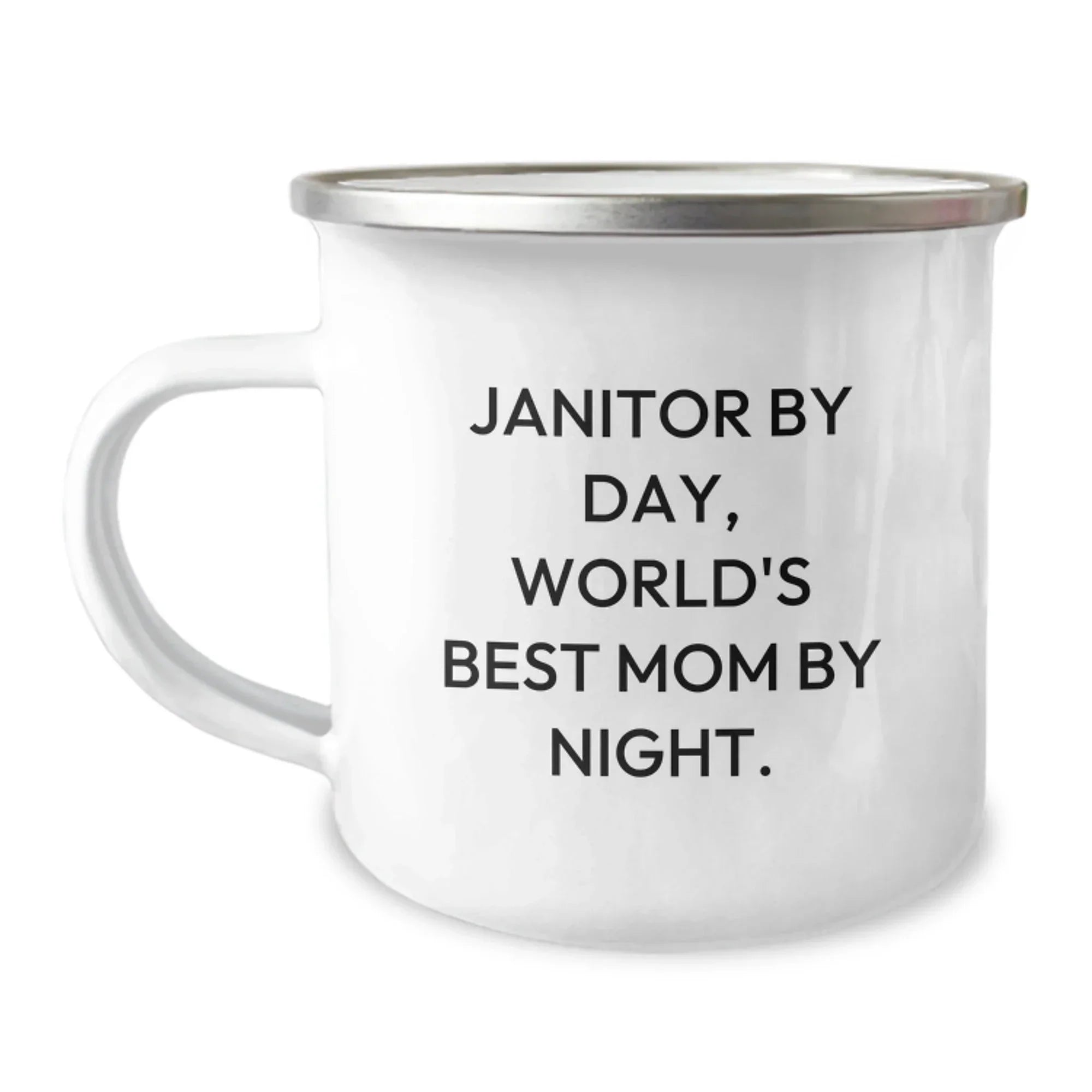 Funny Janitor Gifts for Men Janitor By Day World's Best Mom Mug, 12 oz Stainless Steel Camping Mug, Gift from Family for Men Friends