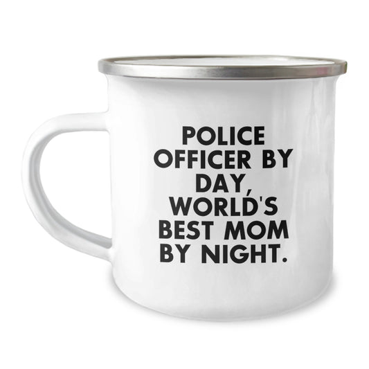 Police Officer Gifts from Friends and Family, Police Officer By Day, World's Best Mom By Night., Funny Camping Mug for Graduation - Image 1