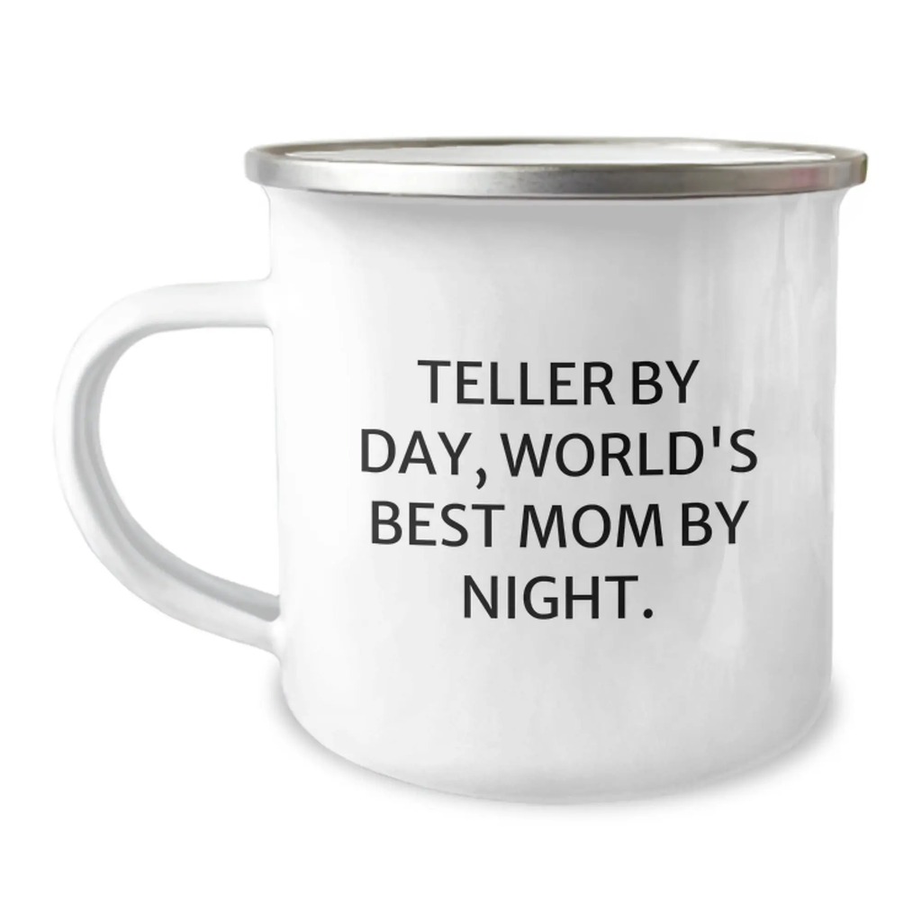Funny Teller Gifts for Teller, Birthday Unique Mugs from Mom to Teller, Teller By Day World's Best Mom By Night Camping Mug - Image 1