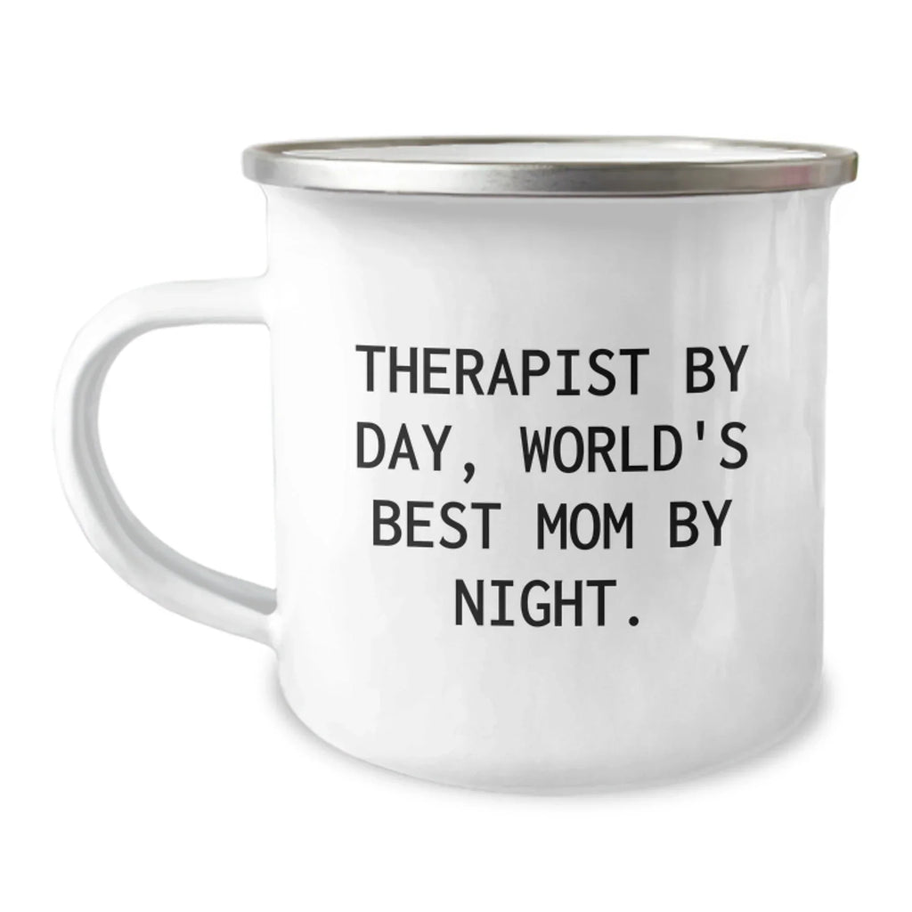Therapist Gifts Funny Camping Mug for Birthday - 'Therapist By Day, World's Best Mom By Night.' from Mom to Therapist