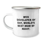 Funny Web Developer Gifts from Mom, Web Developer Unique Camping Mug, World's Best Mom Quote Christmas Unique Gifts for Men Women Friends Coworkers Family.