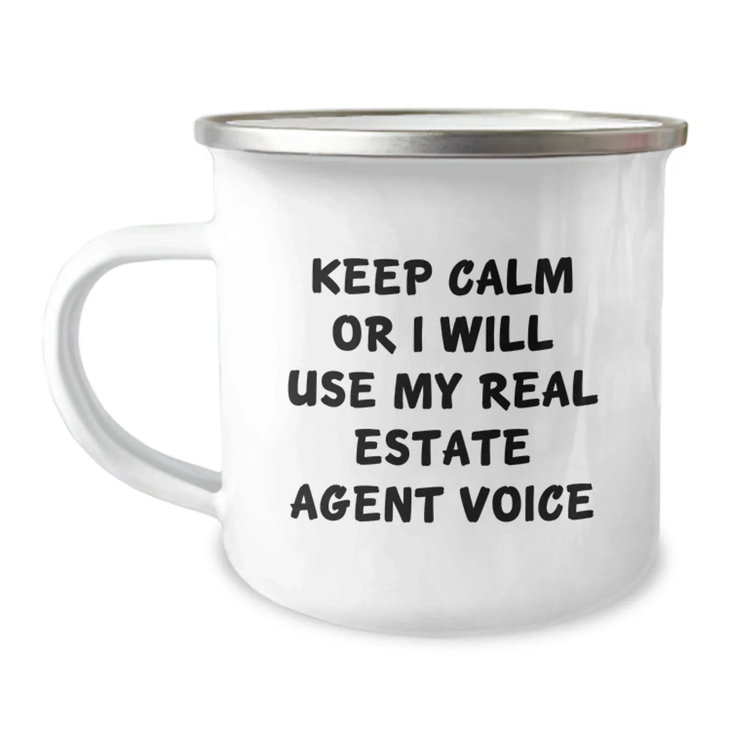 Funny Real Estate Agent Gifts, Camping Mugs, Keep Calm Or I Will Use My Real Estate Agent Voice, Unique Christmas Unique Gifts from Friends to Real Estate Agent Men