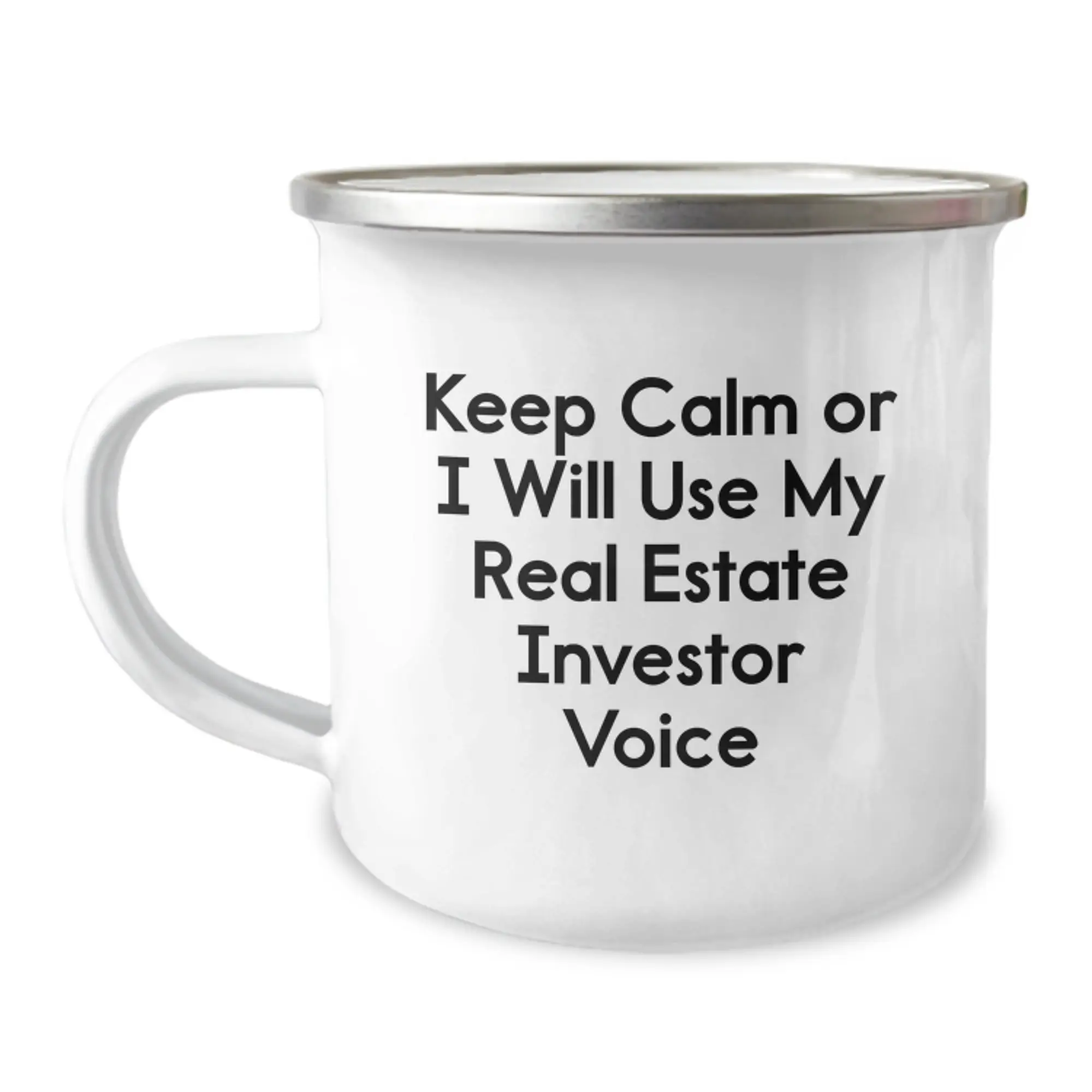 Funny Real Estate Investor Gifts from Men, Unique Mother's Day Unique Gifts for Real Estate Investor Women, Keep Calm Or I Will Use My Real Estate Investor Voice Camping Mug - Image 1