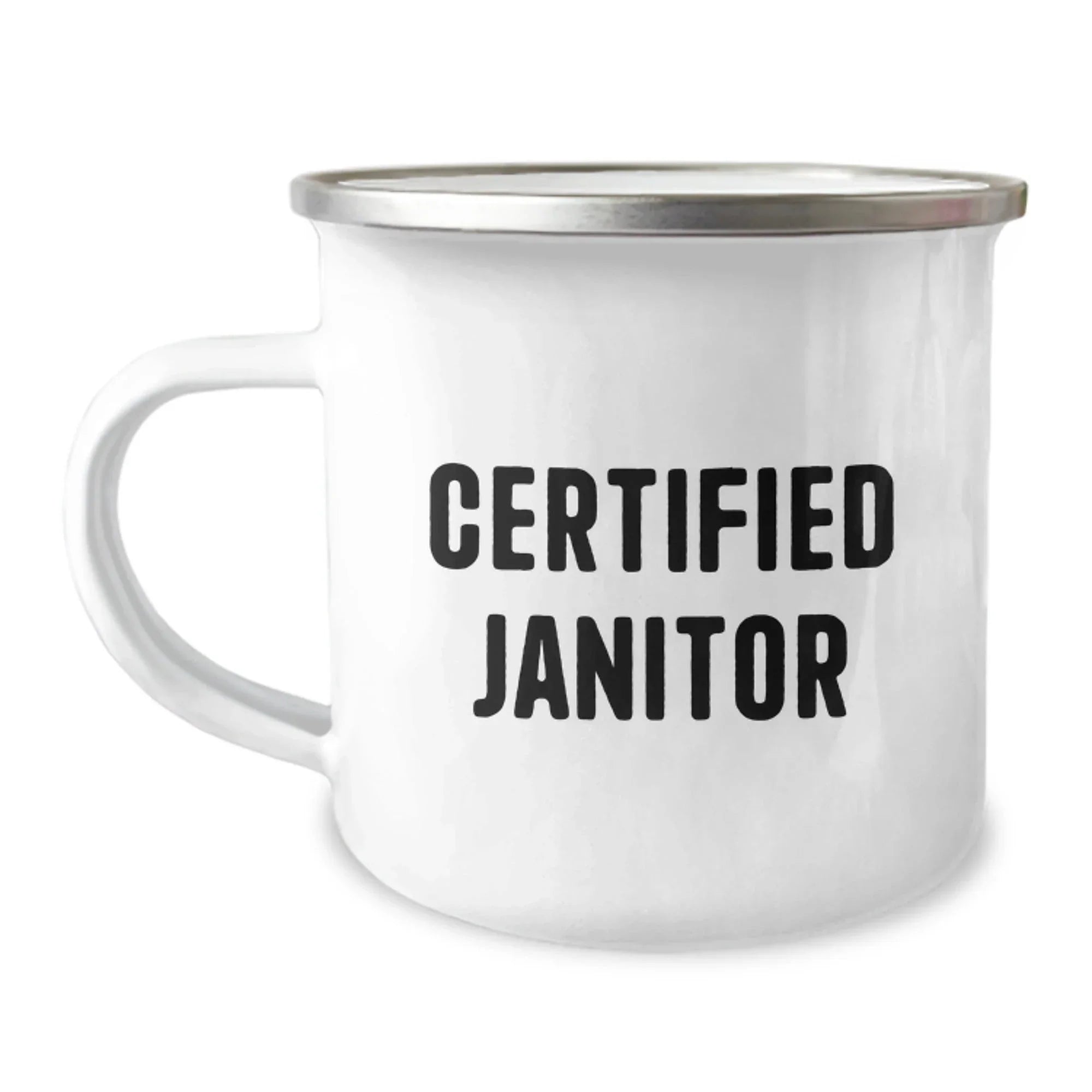 Funny Certified Janitor Gifts from Friends for Janitor Christmas Unique Mugs - Camping Mug with Certified Janitor Quote, 12 oz Stainless Steel with Enamel Finish