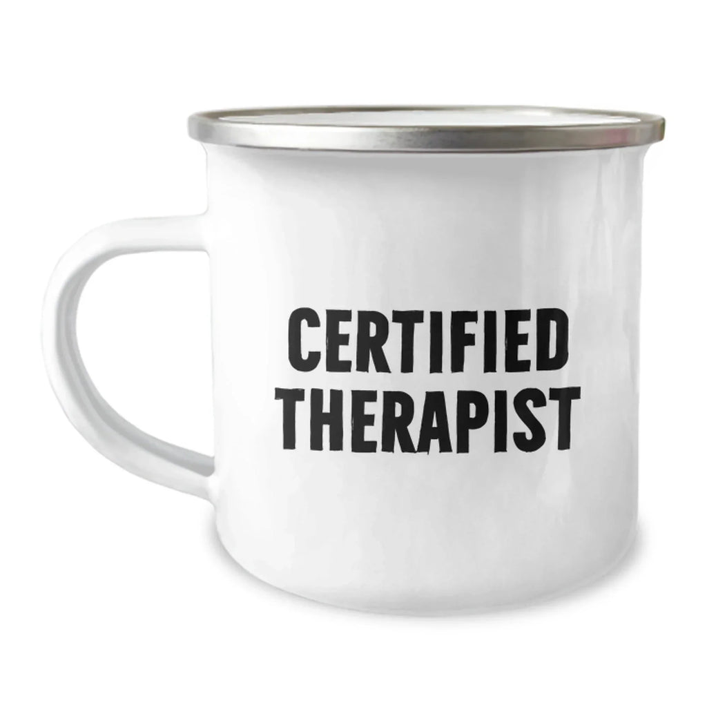 Funny Gifts from Friends to Therapist Birthday Unique Camping Mug, 'Life is a Hike', Certified Therapist, 12 oz Stainless Steel with Enamel Finish, Perfect for Therapist Gifts